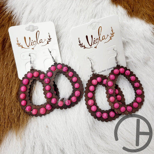Wooden Pink Dot Earrings