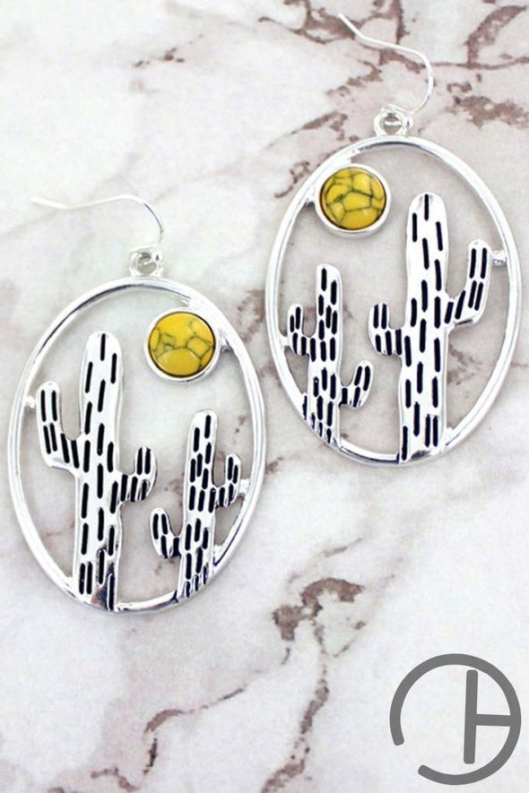 Yellow And Silvertone Chicoma Cactus Earrings
