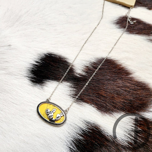 Yellow Cactus Overlay Necklace