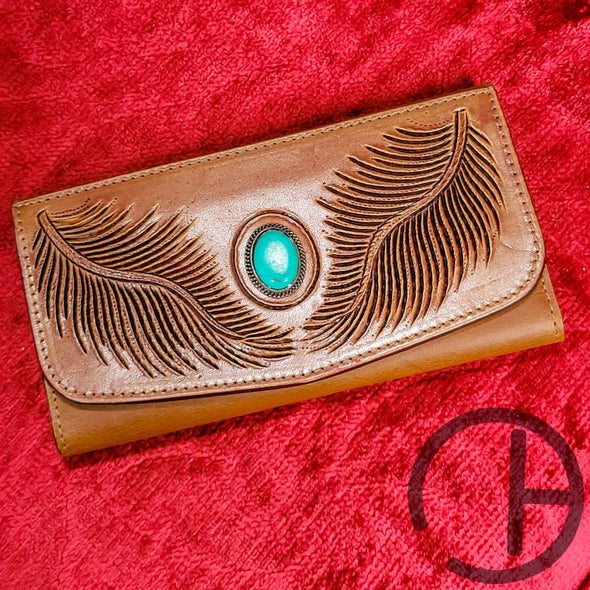 Leather Turquoise Feather Wallet