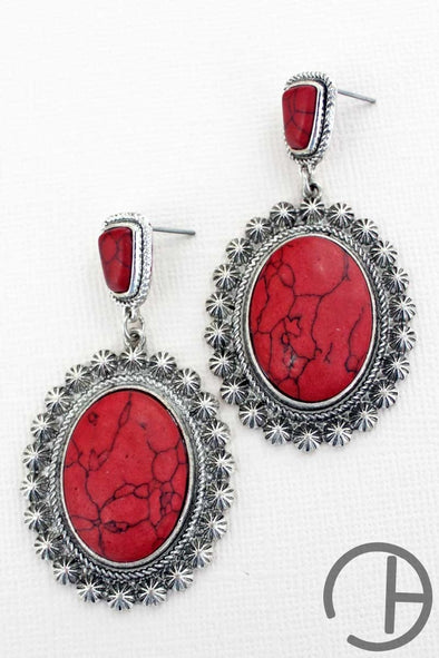 Rosemead Silvertone Framed Red Earrings
