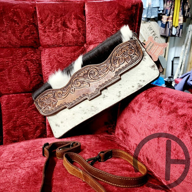 Tooled Leather Cowhide Slim Clutch Handbag