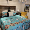 Turquoise Steer Skull Quilt 3 Piece Bed Set