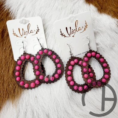 Wooden Pink Dot Earrings